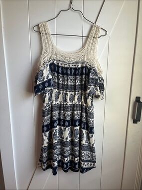 Rue21 Navy and Cream Crochet Yoke Boho Dress